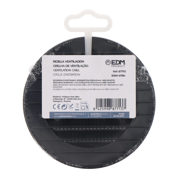 REJILLA VENTILACIÓN REDONDA EMPOTRABLE CON MOSQUITERA Ø80mm  ABS GRIS ANTRACITA - Imagen 2