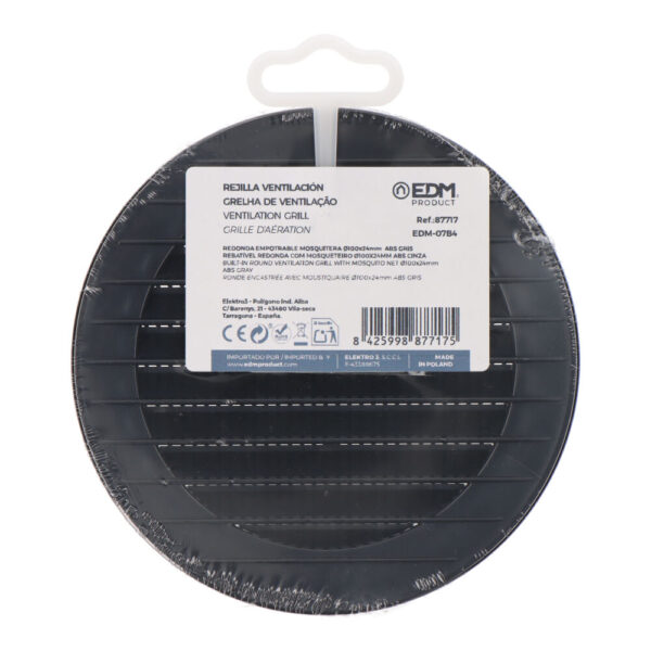 REJILLA VENTILACIÓN REDONDA EMPOTRABLE CON MOSQUITERA Ø100mm  ABS GRIS ANTRACITA - Imagen 2