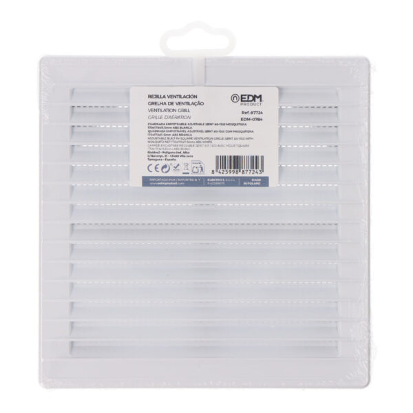 REJILLA VENTILACIÓN CUADRADA EMPOTRABLE AJUSTABLE Ø 80-150 CON MOSQUITERA 170x170x11,5mm ABS BLANCA - Imagen 2