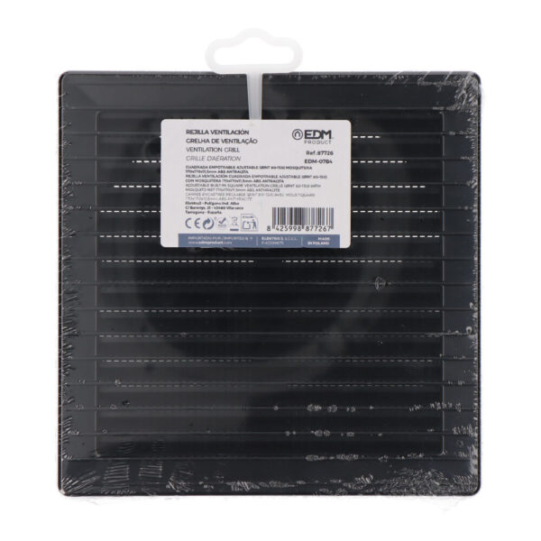 REJILLA VENTILACIÓN CUADRADA EMPOTRABLE AJUSTABLE Ø 80-150 CON MOSQUITERA 170x170x11,5mm ABS GRIS ANTRACITA - Imagen 2