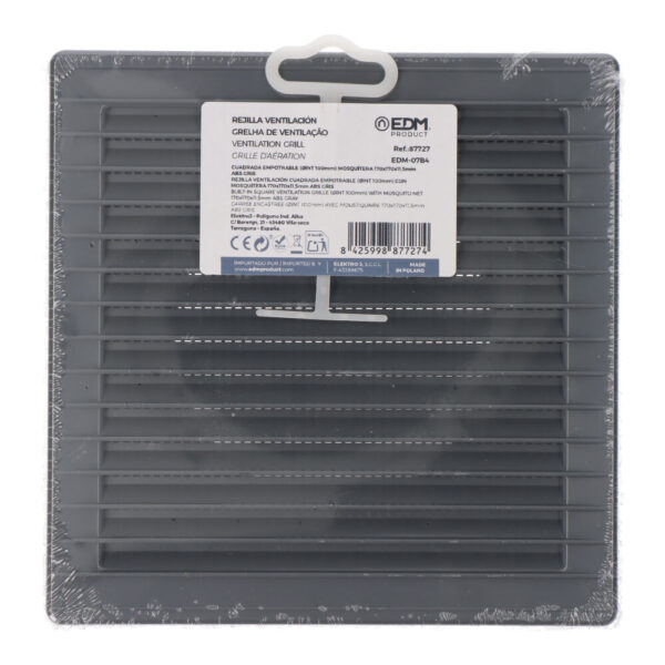 REJILLA VENTILACIÓN CUADRADA EMPOTRABLE Ø 100mm CON MOSQUITERA 170x170x11,5mm  ABS GRIS - Imagen 2