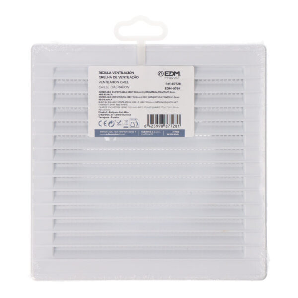 REJILLA VENTILACIÓN CUADRADA  EMPOTRABLE Ø 100mm CON MOSQUITERA 170x170x10mm  ABS BLANCA - Imagen 2