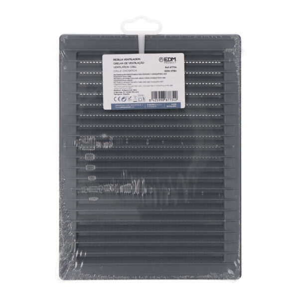 REJILLA VENTILACÍÓN RECTANGULAR EMPOTRABLE CON MOSQUITERA ABS 135x205mm GRIS - Imagen 2