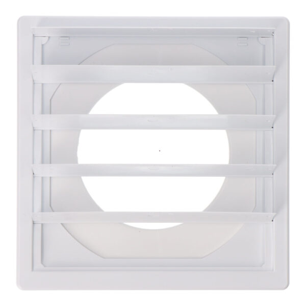 REJILLA VENTILACIÓN CUADRADA EMPOTRABLE CON LAMAS MÓVILES 170x170mm ENCLAVAMIENTO Ø100MM ABS BLANCA