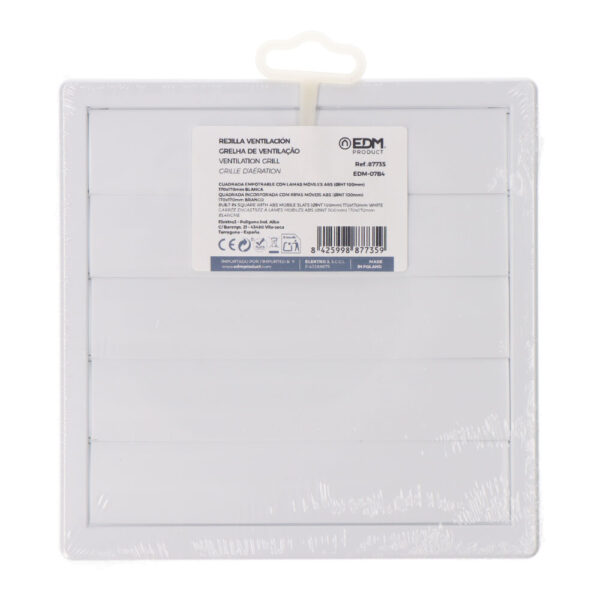 REJILLA VENTILACIÓN CUADRADA EMPOTRABLE CON LAMAS MÓVILES 170x170mm ENCLAVAMIENTO Ø100MM ABS BLANCA - Imagen 3