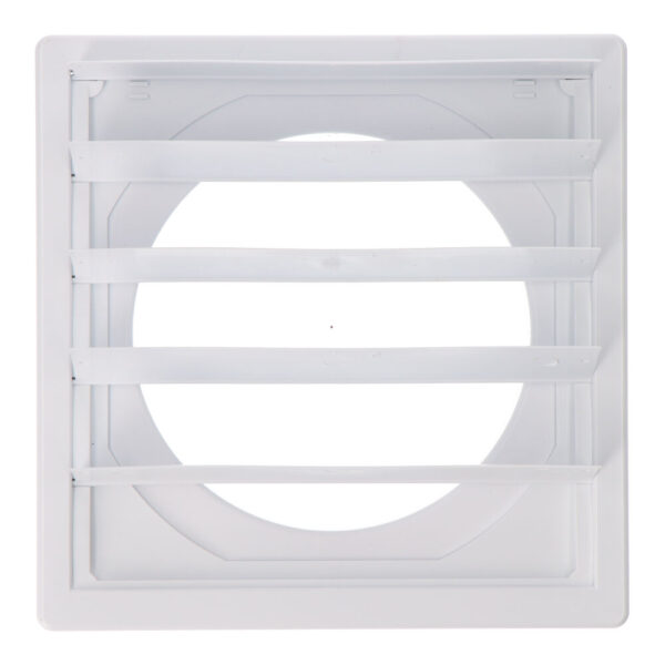 REJILLA VENTILACIÓN CUADRADA EMPOTRABLE CON LAMAS MÓVILES 170x170mm ENCLAVAMIENTO Ø120MM ABS BLANCA