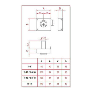 CERRADURA DE SOBREPONER SOLO LLAVE. DERECHA JIS 11-12D JIS