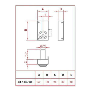 CERRADURA DE SOBREPONER SOLO LLAVE. DERECHA JIS 33-6D JIS