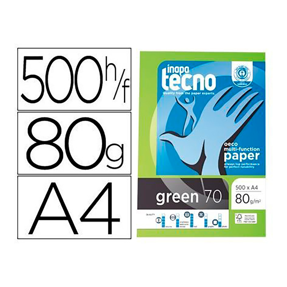 PACK CON 500 HOJAS DE PAPEL MULTIFUNCIÓN RECICLADO DINA4 80g PARA IMPRESORA