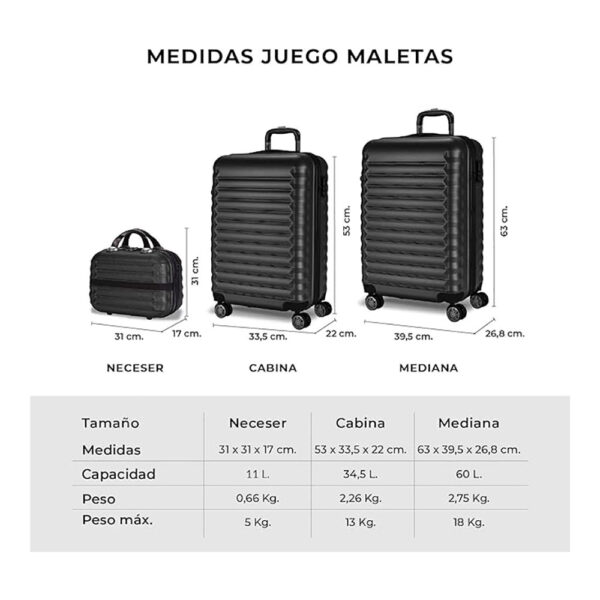 SET DE MALETAS 3 PIEZAS NEGRO UPFLY 53cm,63c y,31cm 1200497 NUMADA - Imagen 8