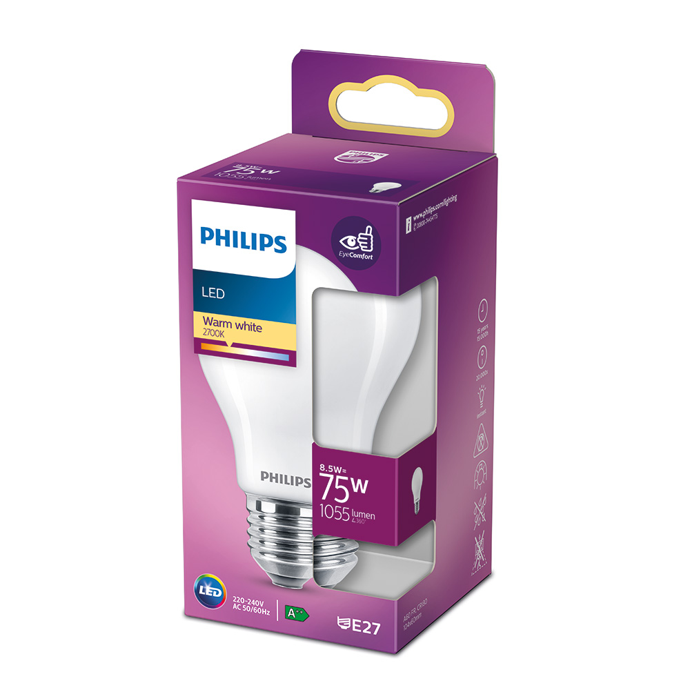 BOMBILLA STANDARD LED E27 8,5W 1.055lm 2700K LUZ CALIDA Ø6x10,4cm. PHILIPS