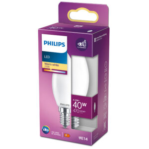 BOMBILLA VELA LED E14 4,3W 470lm 2700K LUZ CALIDA Ø3,5x9,7cm. PHILIPS