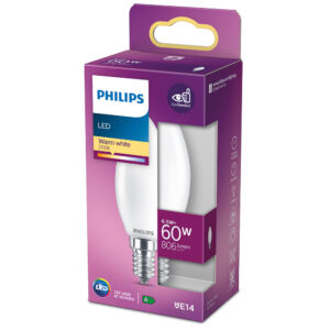 BOMBILLA VELA LED E14 6,5W 806lm 2700K LUZ CALIDA Ø3,5x9,7cm. PHILIPS