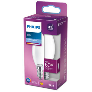 BOMBILLA VELA LED E14 6,5W 806lm 6500K LUZ FRIA Ø3,5x9,7cm. PHILIPS