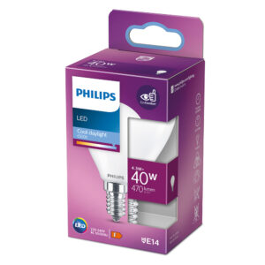 BOMBILLA ESFERICA LED E14 4,3W 470lm 6500K LUZ FRIA Ø4,5x8,2cm PHILIPS