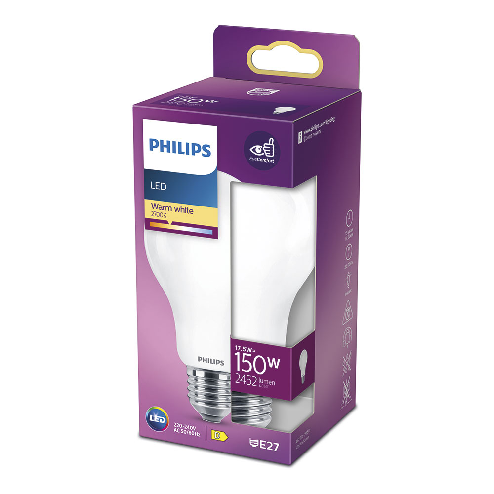 BOMBILLA STANDARD LED E27 17,5W 2452lm 2700K LUZ CALIDA Ø7,5x12,1cm. PHILIPS