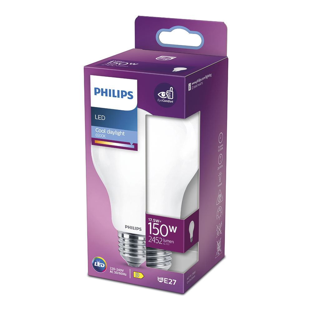 BOMBILLA STANDARD LED E27 17,5W 2452lm 6500K LUZ FRIA Ø7,5x12,1cm. PHILIPS