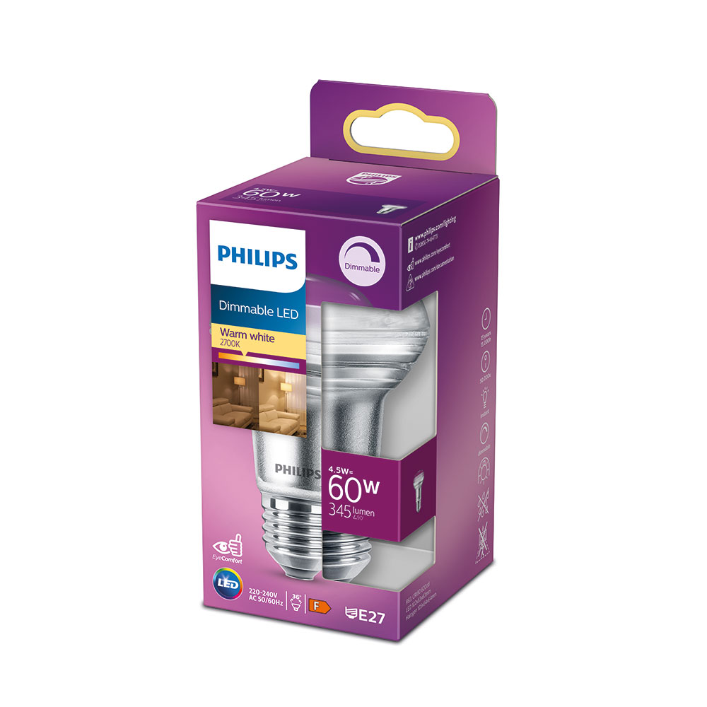 BOMBILLA LED 36D 4,5W R63, 345Im E27 2700K. PHILIPS