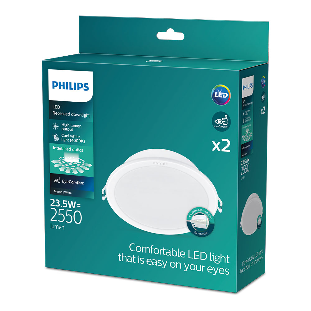 PACK 2UDS MESON DOWNLIGHT BLANCO, Ø215mm, 23,5W 4000K 2550Im. PHILIPS