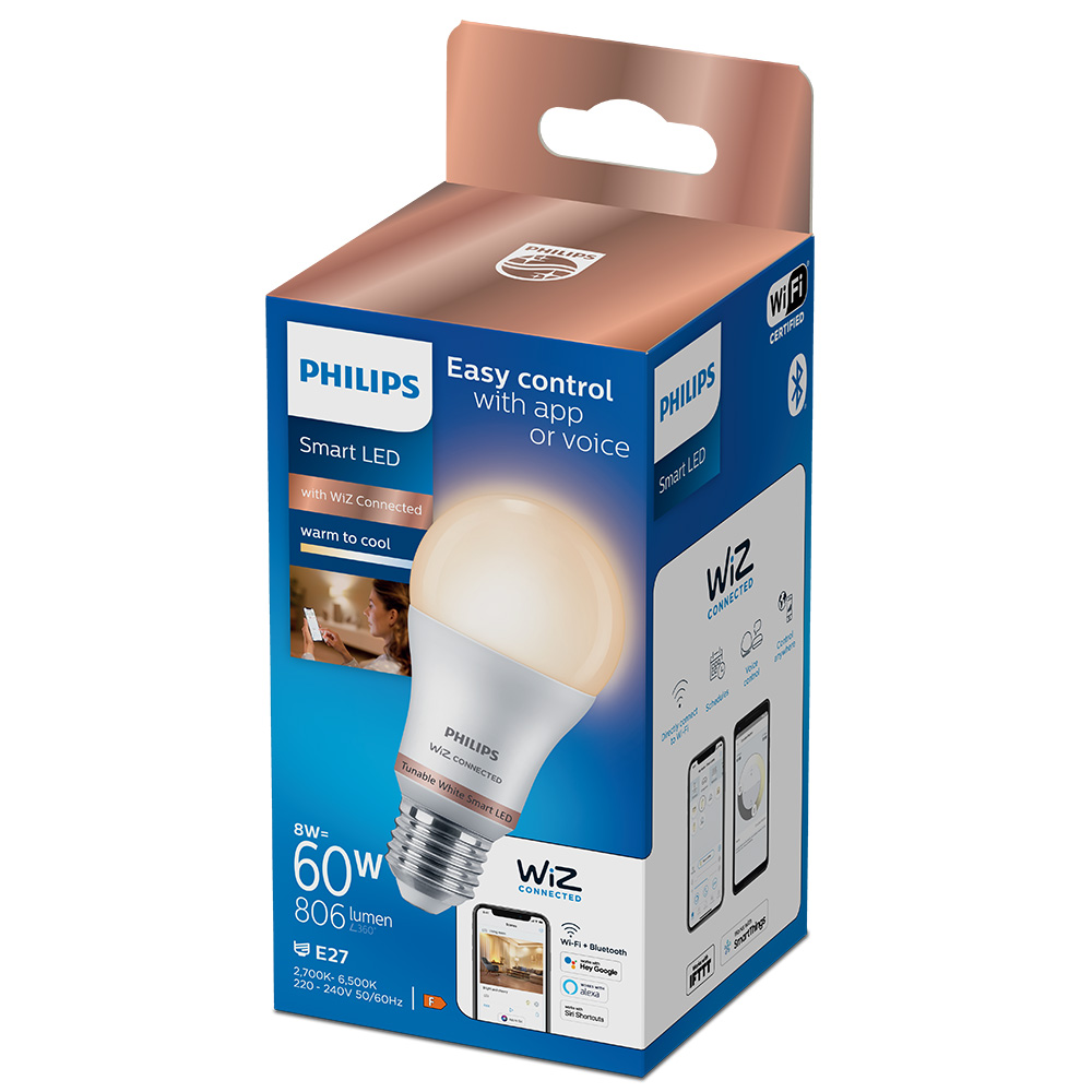 BOMBILLA LED STANDARD E27 8W 2.700K-6.500K 806lm WIFI PHILIPS WIZ