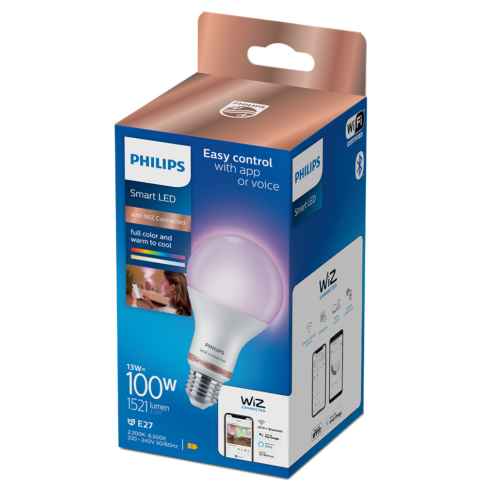 BOMBILLA LED STANDARD E27 13W FULL COLORS 1521lm WIFI PHILIPS WIZ