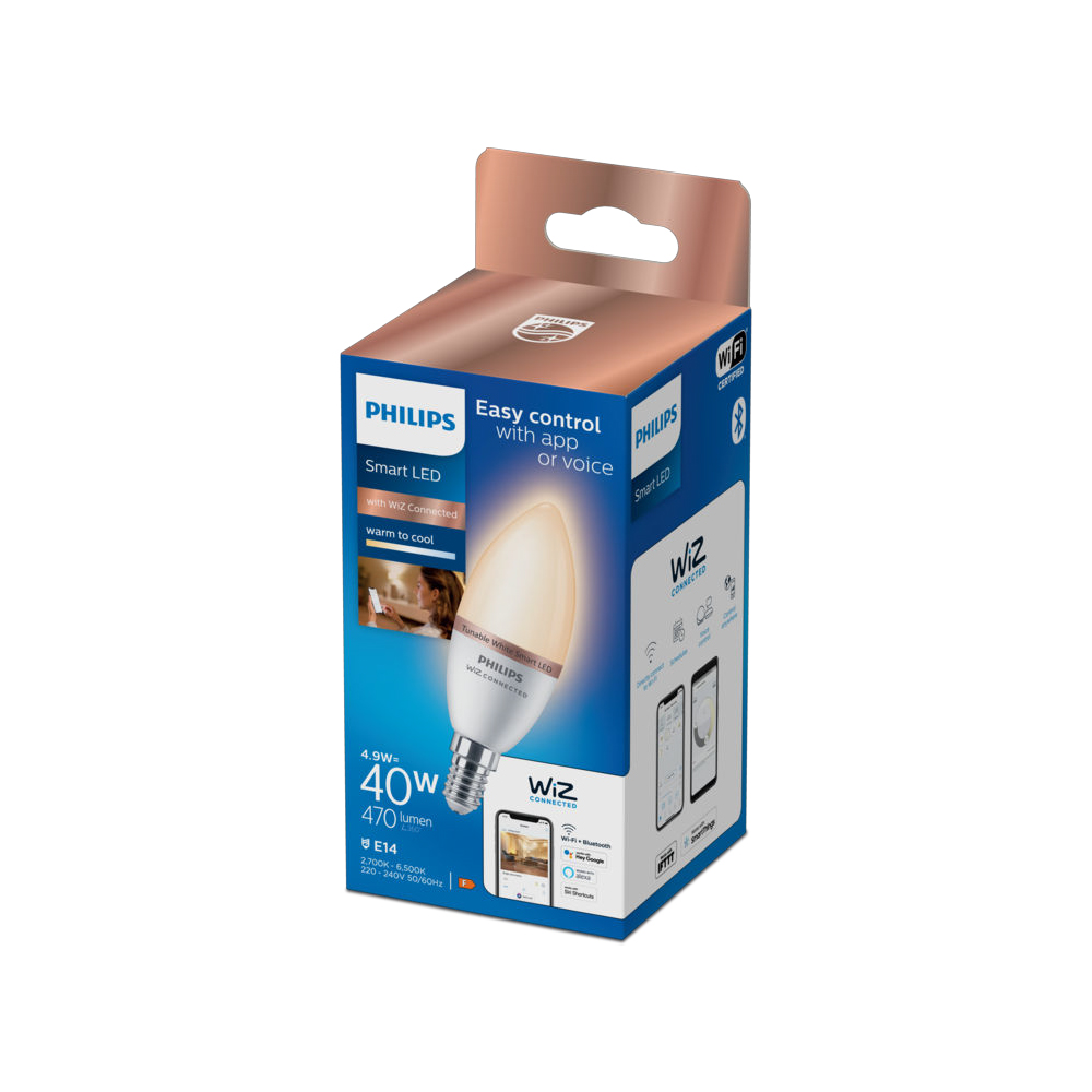 BOMBILLA LED VELA E14 4,9W 2.700K-6.500K 470lm WIFI PHILIPS WIZ