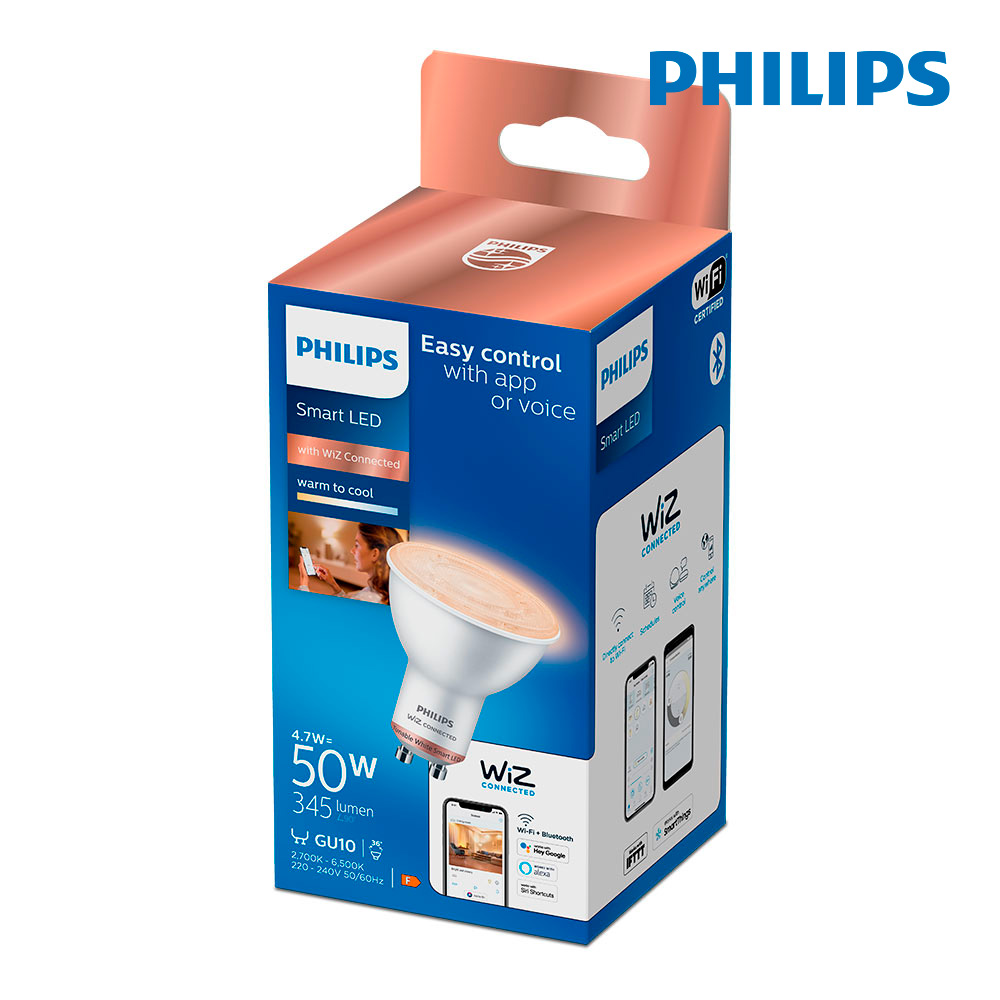 BOMBILLA LED GU10 4,7W 2.700K-6.500K 345lm WIFI PHILIPS WIZ