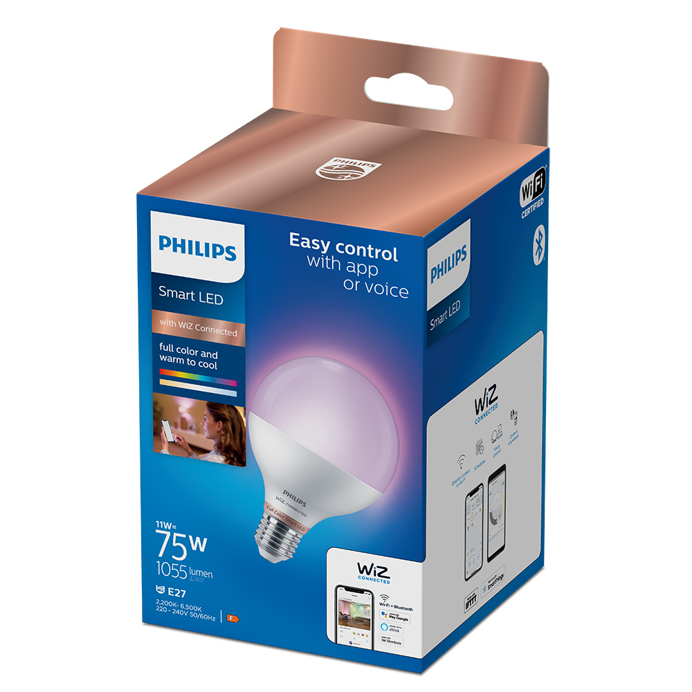 BOMBILLA GLOBO E27 11W FULL COLORS 1055lm WIFI PHILIPS WIZ