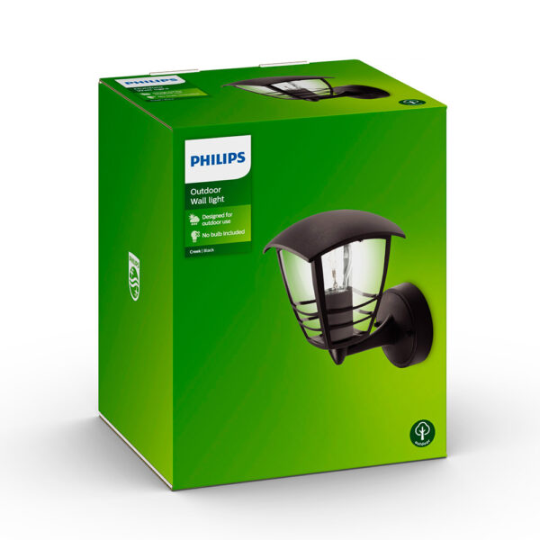 APLIQUE EXTERIOR PARED 1x60W NEGRO MOD. CREEK PHILIPS - Imagen 2