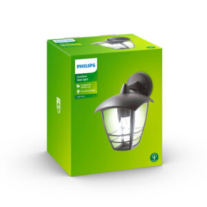 APLIQUE EXTERIOR PARED INV. 1x60W NEGRO MOD. CREEK PHILIPS