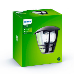 APLIQUE EXTERIOR PARED PLANO 1x60W NEGRO MOD. CREEK PHILIPS