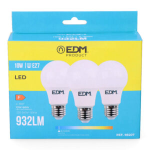KIT 3 BOMBILLAS STANDARD LED E27 10W 932lm 6400K LUZ FRIA Ø6x10,8cm EDM