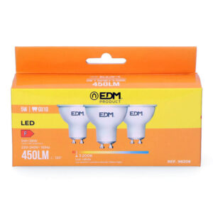 KIT 3 BOMBILLAS DICROICAS LED GU10 5W 450lm 3200K LUZ CALIDA Ø5x5,5cm EDM