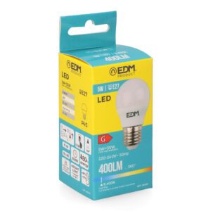 BOMBILLA ESFERICA LED E27 5W 400lm 6400K LUZ FRIA Ø4,5x8cm EDM