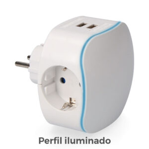 ADAPTADOR TRIPLE TIPO F CON 2 TOMAS USB 2100mAh PERFIL ILUMINADO (RETRACTILADO) EDM