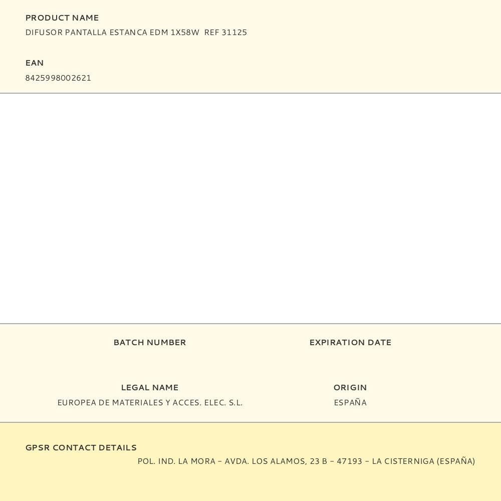 DIFUSOR PANTALLA ESTANCA EDM 1X58W REF 31125 - Imagen 2