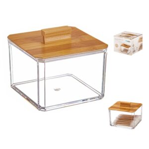 ORGANIZADOR PARA COSMETICOS CUADRADO CON TAPA DE BAMBU 8 cm