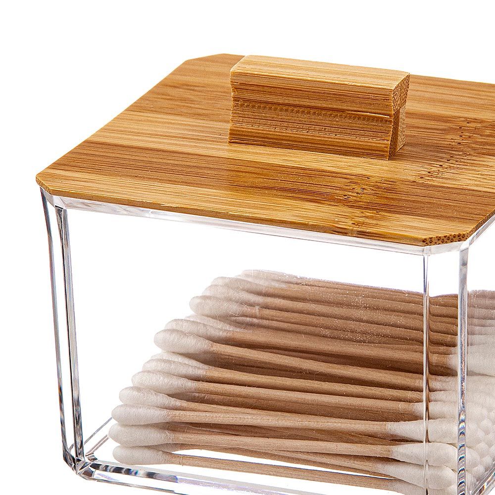 ORGANIZADOR PARA COSMETICOS CUADRADO CON TAPA DE BAMBU 8 cm - Imagen 2