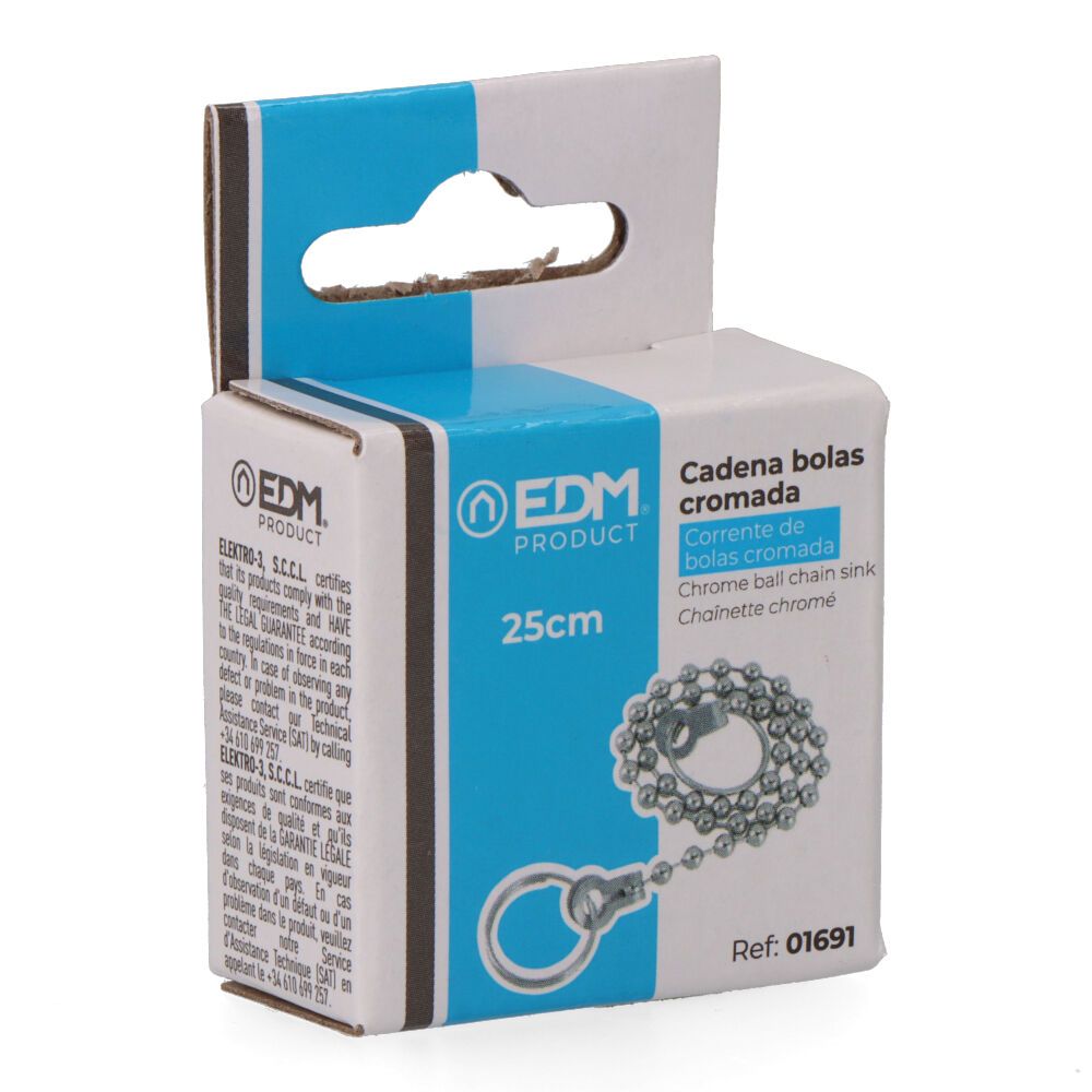 CADENA DE BOLAS CROMADA DE LAVABO 25cm EDM - Imagen 2