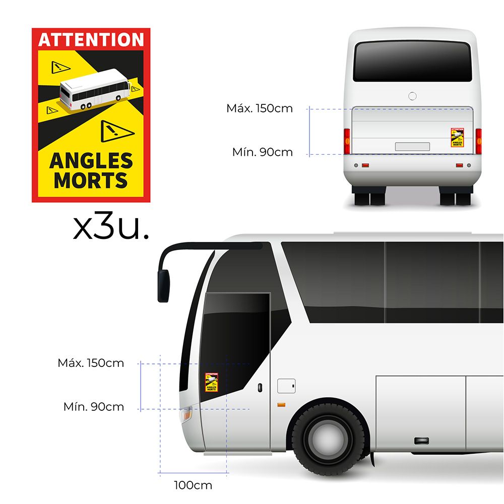 PACK 3 ADHESIVOS "ANGLES MORTS" AUTOCAR 17 x 25 cm - Imagen 2