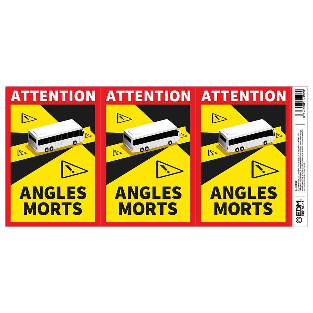 PACK 3 ADHESIVOS "ANGLES MORTS" AUTOCAR 17 x 25 cm - Imagen 3