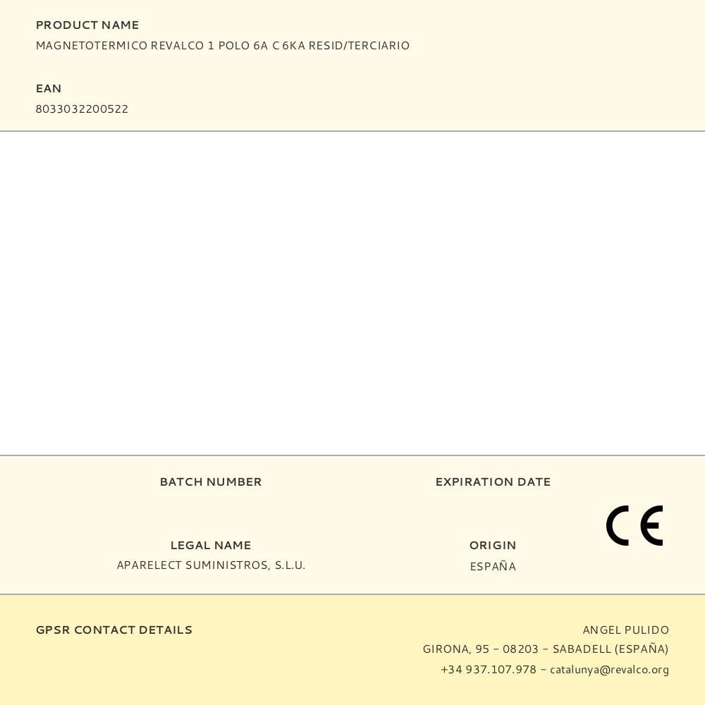 MAGNETOTERMICO REVALCO 1 POLO 6A C 6KA RESID/TERCIARIO - Imagen 3