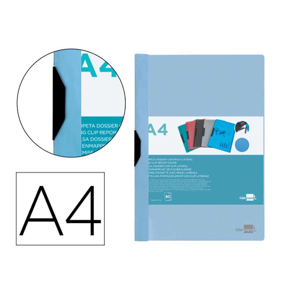 CARPETA DOSSIER PINZA LATERAL PP DIN A 4 AZUL CELESTE - Imagen 2