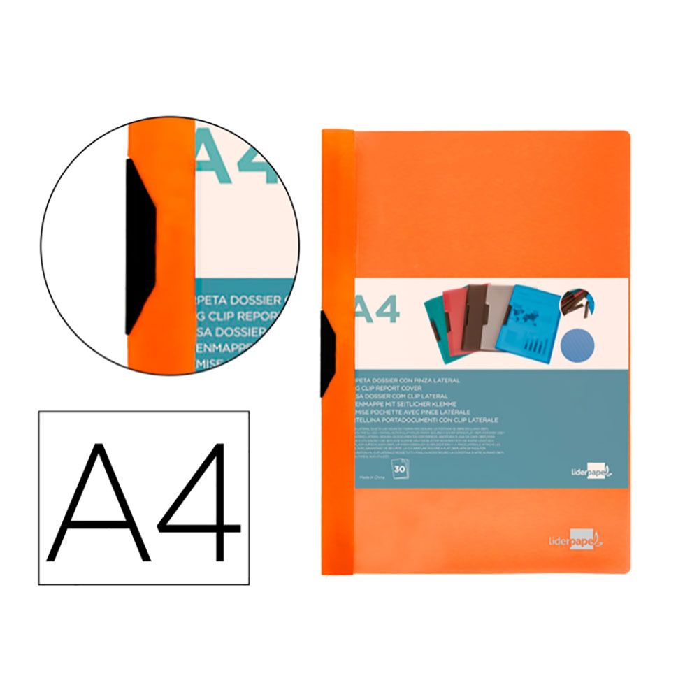 CARPETA DOSSIER PINZA LATERAL PP DIN A 4 NARANJA - Imagen 2
