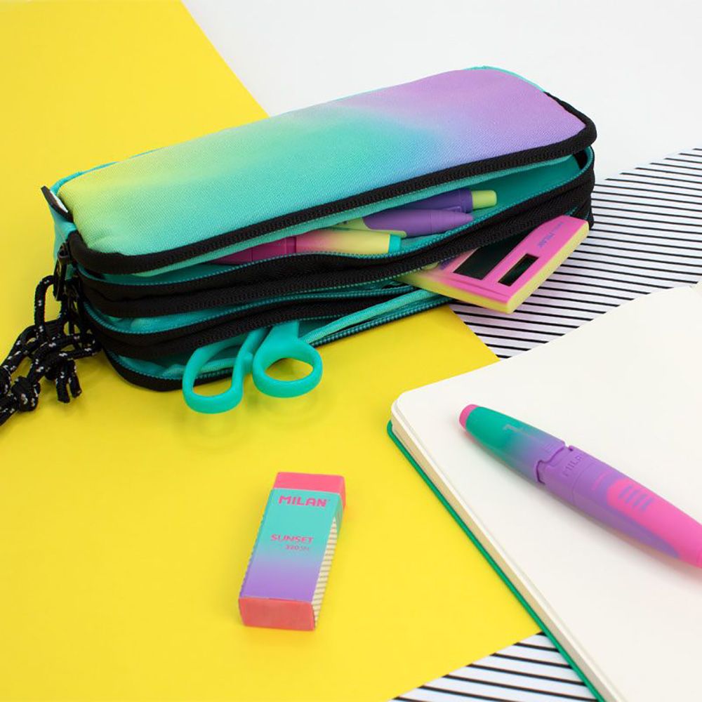 ESTUCHE CON 3 CREMALLERAS SUNSET VERDE-LILA - Imagen 4