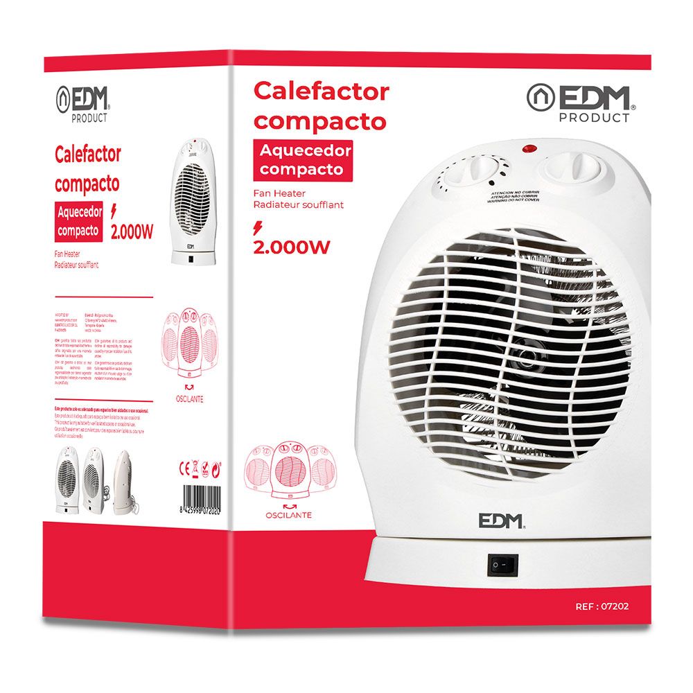 CALEFACTOR COMPACTO OSCILANTE 1000 - 2000 W BLANCO - Imagen 2