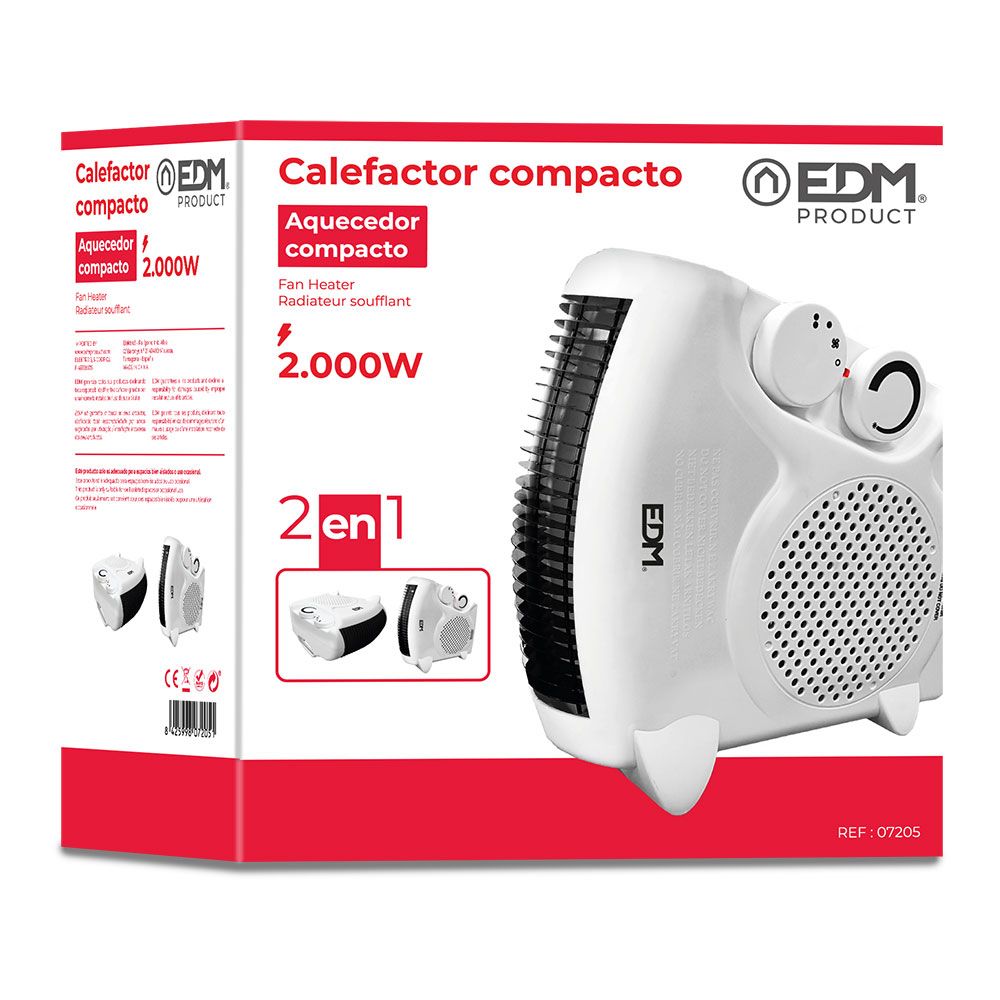 CALEFACTOR COMPACTO 2 EN 1 VERTICAL/HORIZONTAL 1.000 - 2.000 W BLANCO - Imagen 3