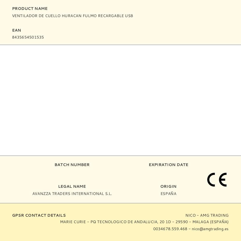 VENTILADOR DE CUELLO HURACAN FULMO RECARGABLE USB - Imagen 2