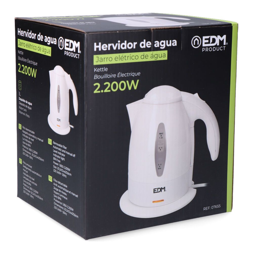 HERVIDOR DE AGUA ELECTRICO "KETTLE" 2200 W 1 l - Imagen 3