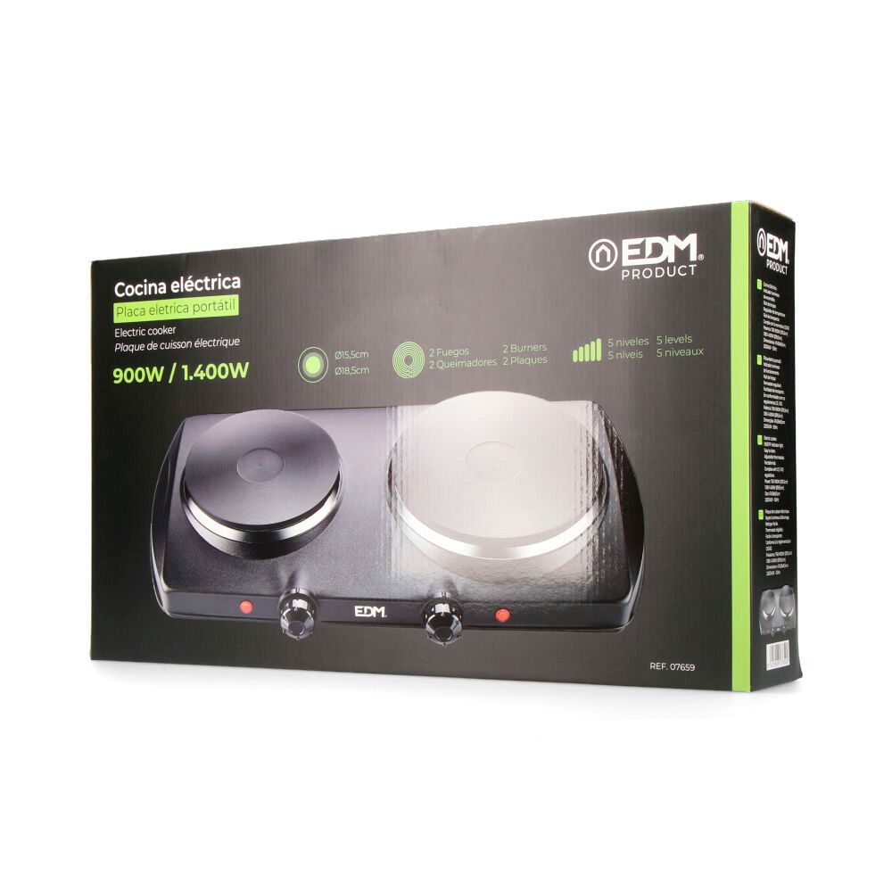COCINA ELECTRICA 2 FUEGOS CE/A13 1400 W NEGRA - Imagen 2